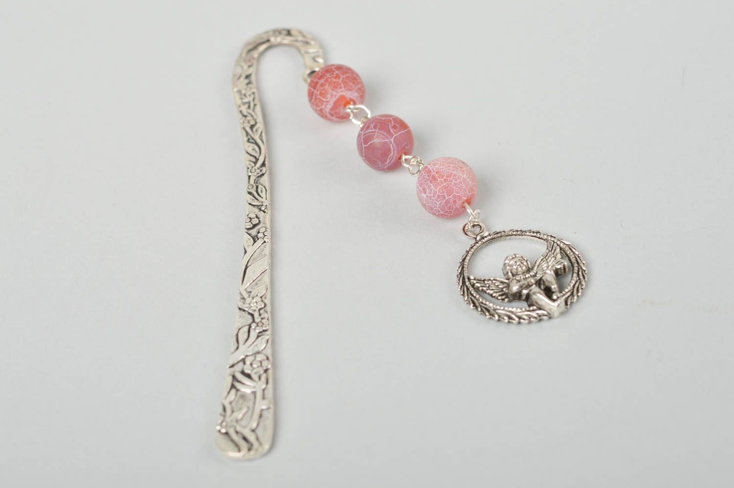 Marque-page livre fait main métal perles roses Accessoire lecture Idée cadeau photo 2