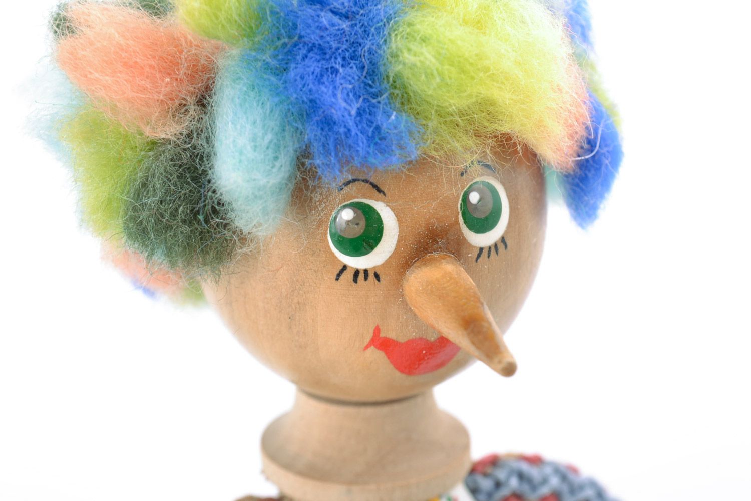 Bright children's handmade painted wooden toy in the shape of clown photo 4
