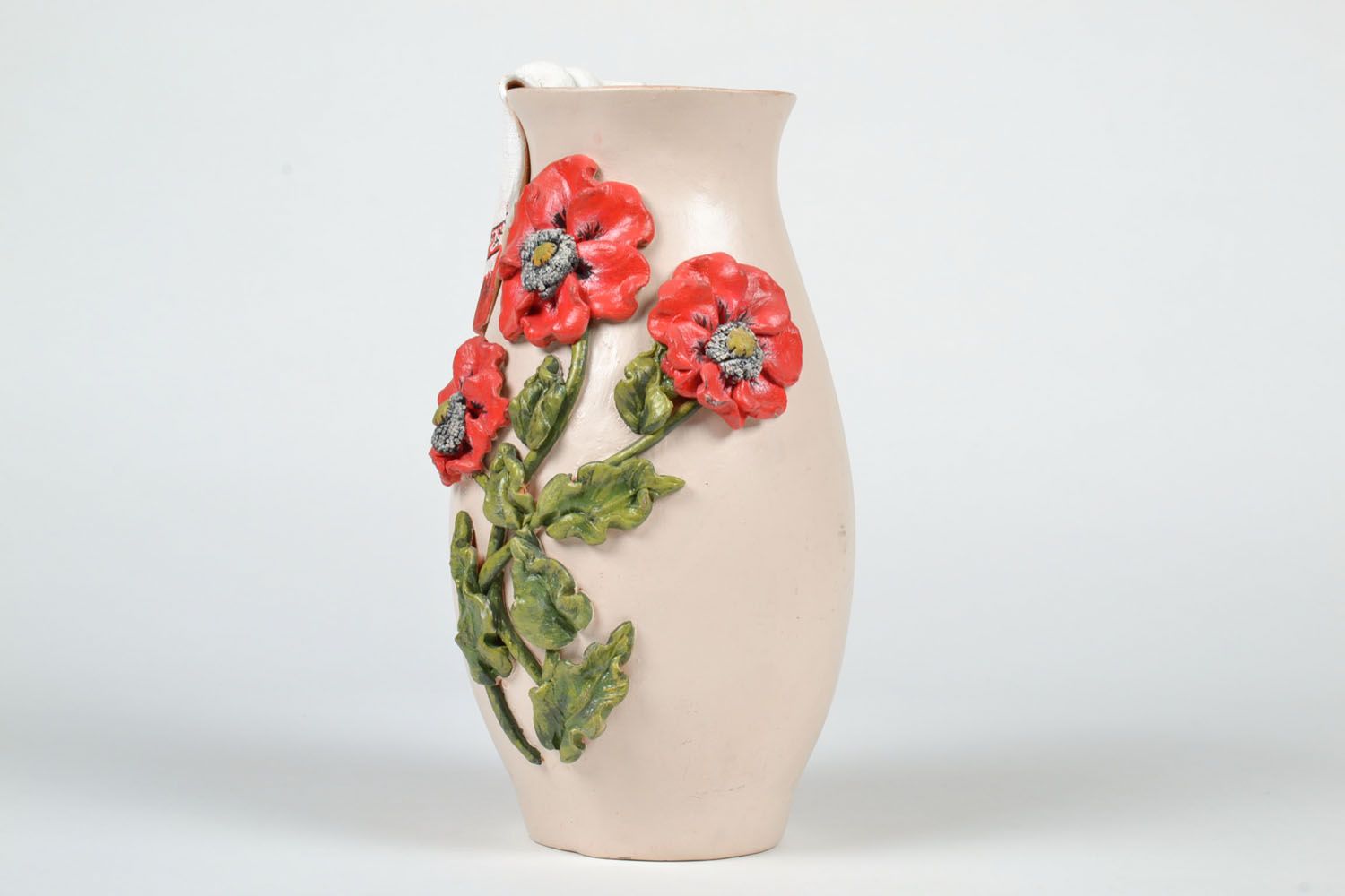 Vase en argile fait main design original décoration pour maison avec coquelicots photo 2