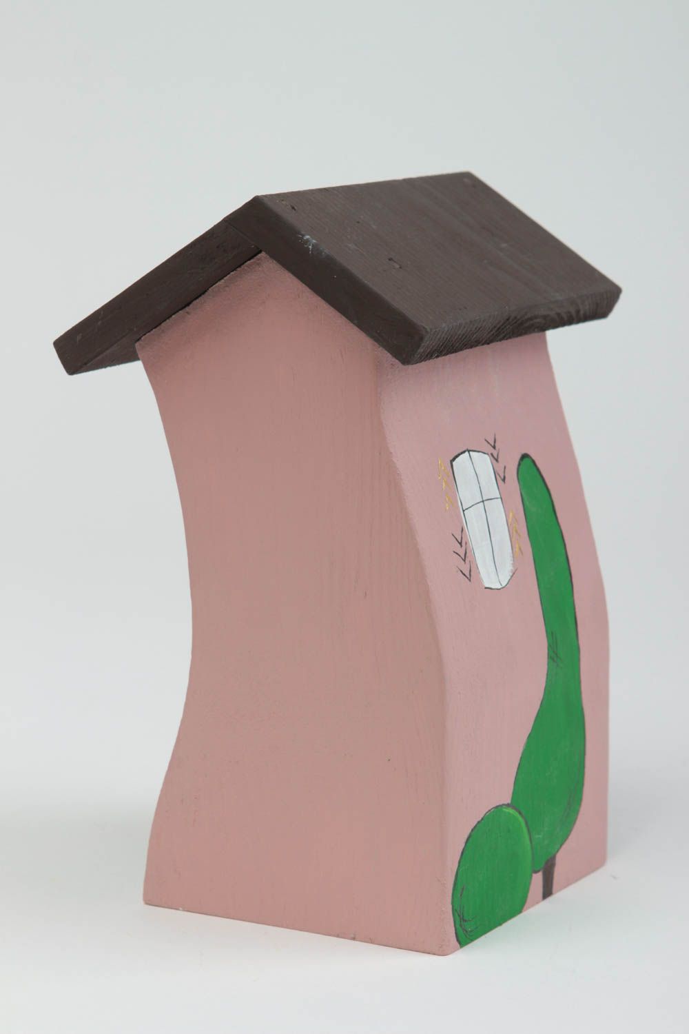 Maisonnette en bois fait main Petite statuette peinte de design Déco intérieur photo 3