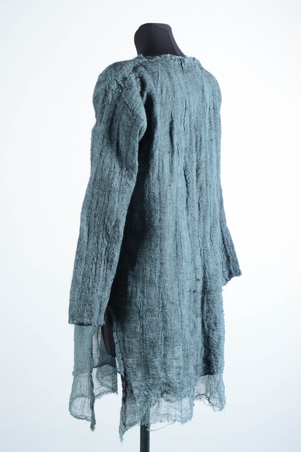 Langes Kleid handmade Damen Kleid Herbst Kleidung aus Naturfasern in Grau schön foto 4