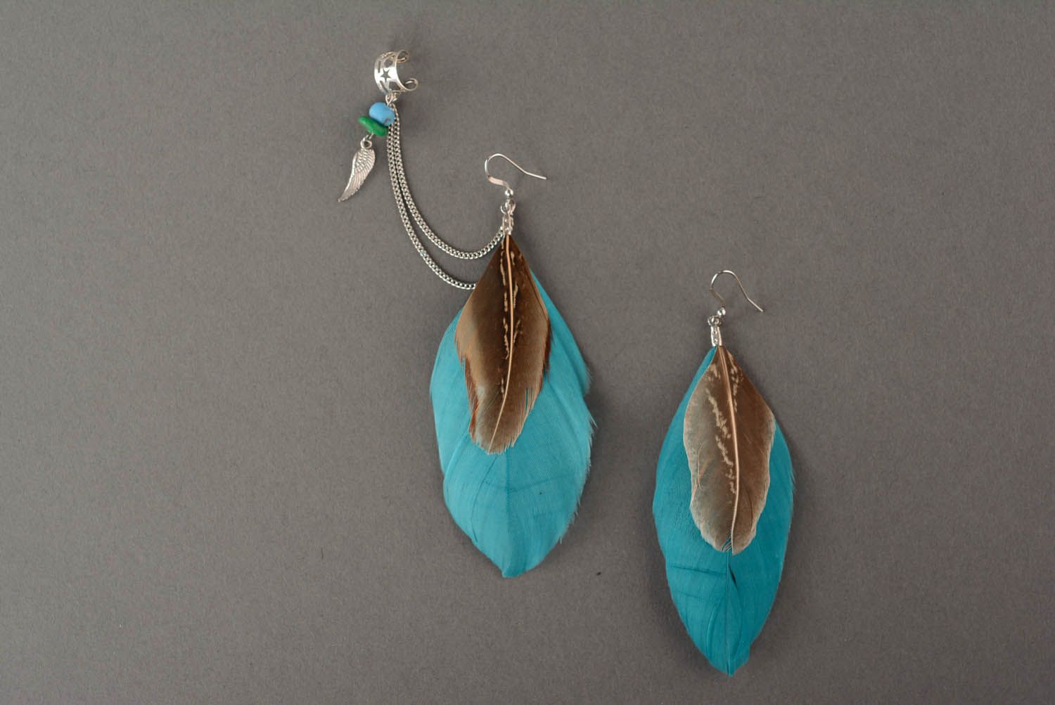 Cuff earrings Turquoise-Feathers photo 2