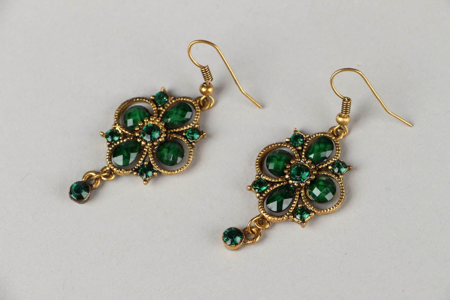 Earrings with Green Glass Inlay photo 1