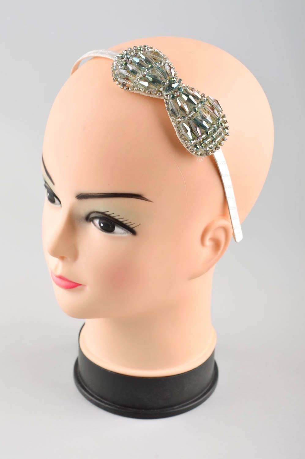 Unusual handmade accessory designer headband with bow stylish women present photo 1