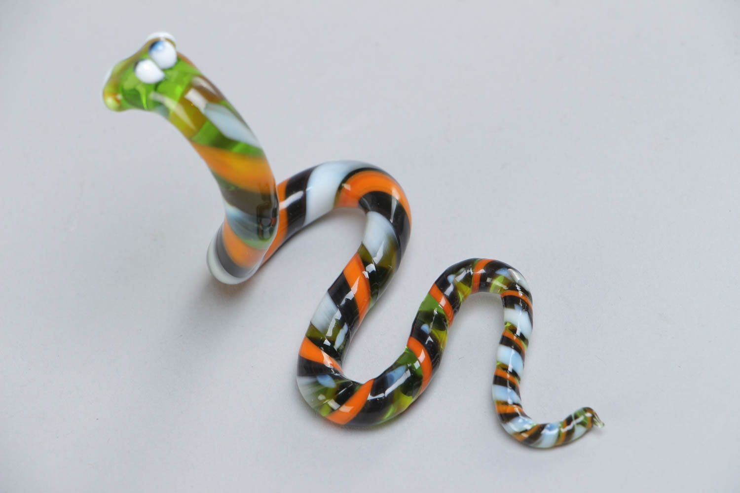 Nice funny handmade multi-colored lampwork glass figurine of snake photo 4