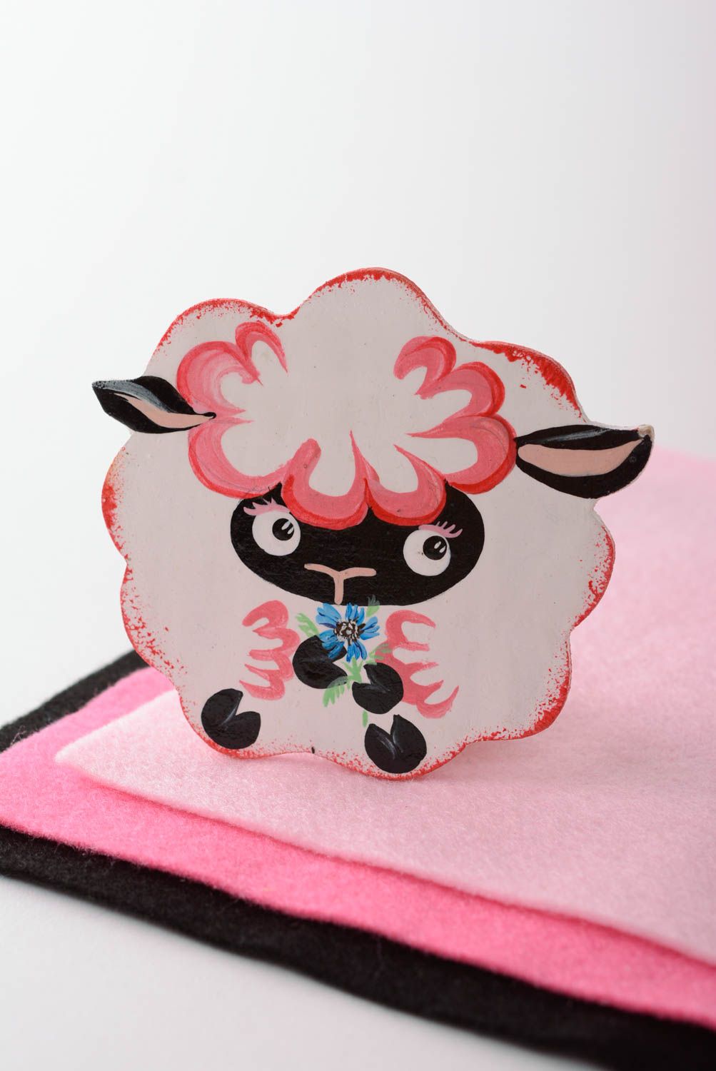 Handcrafted plywood refrigerator magnet in the form of sheep photo 1