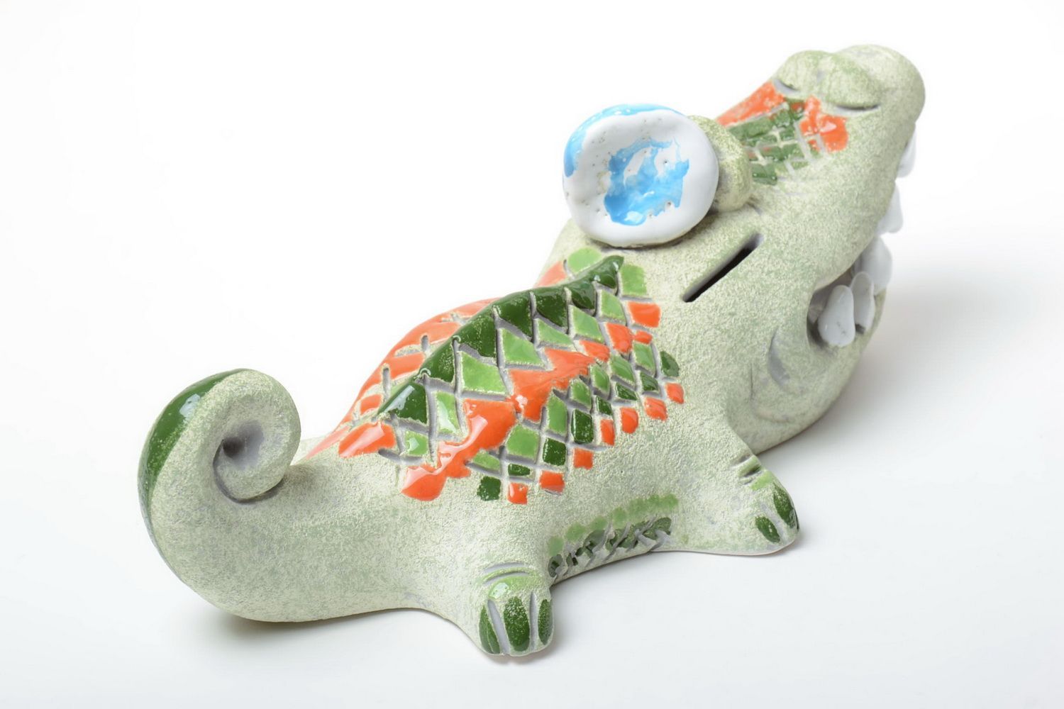 Tirelire en céramique Crocodile faite main peinte de couleurs statuette décor photo 5