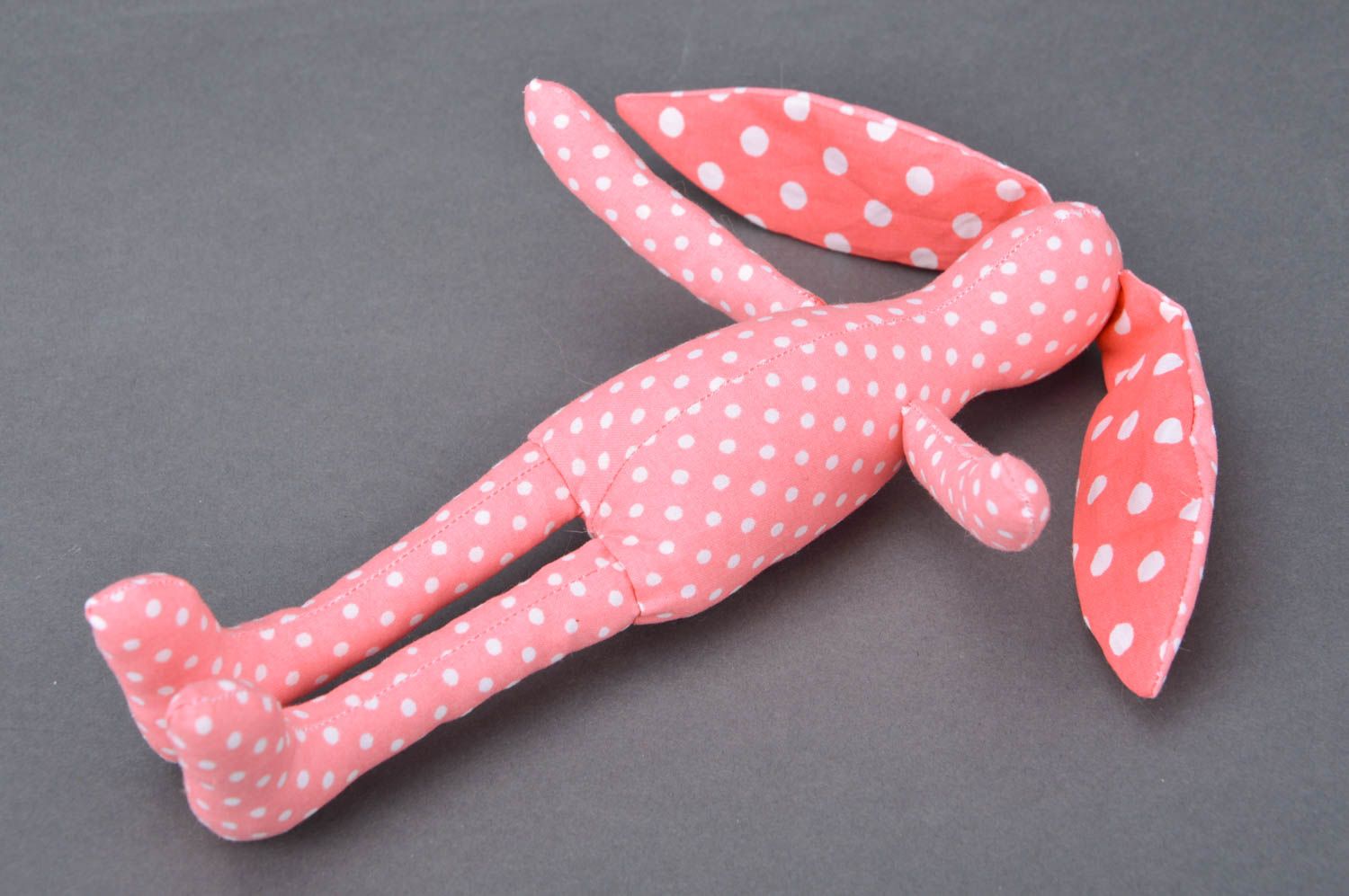 Handmade decorative pink soft toy cotton bunny with polka dot pattern home decor photo 2