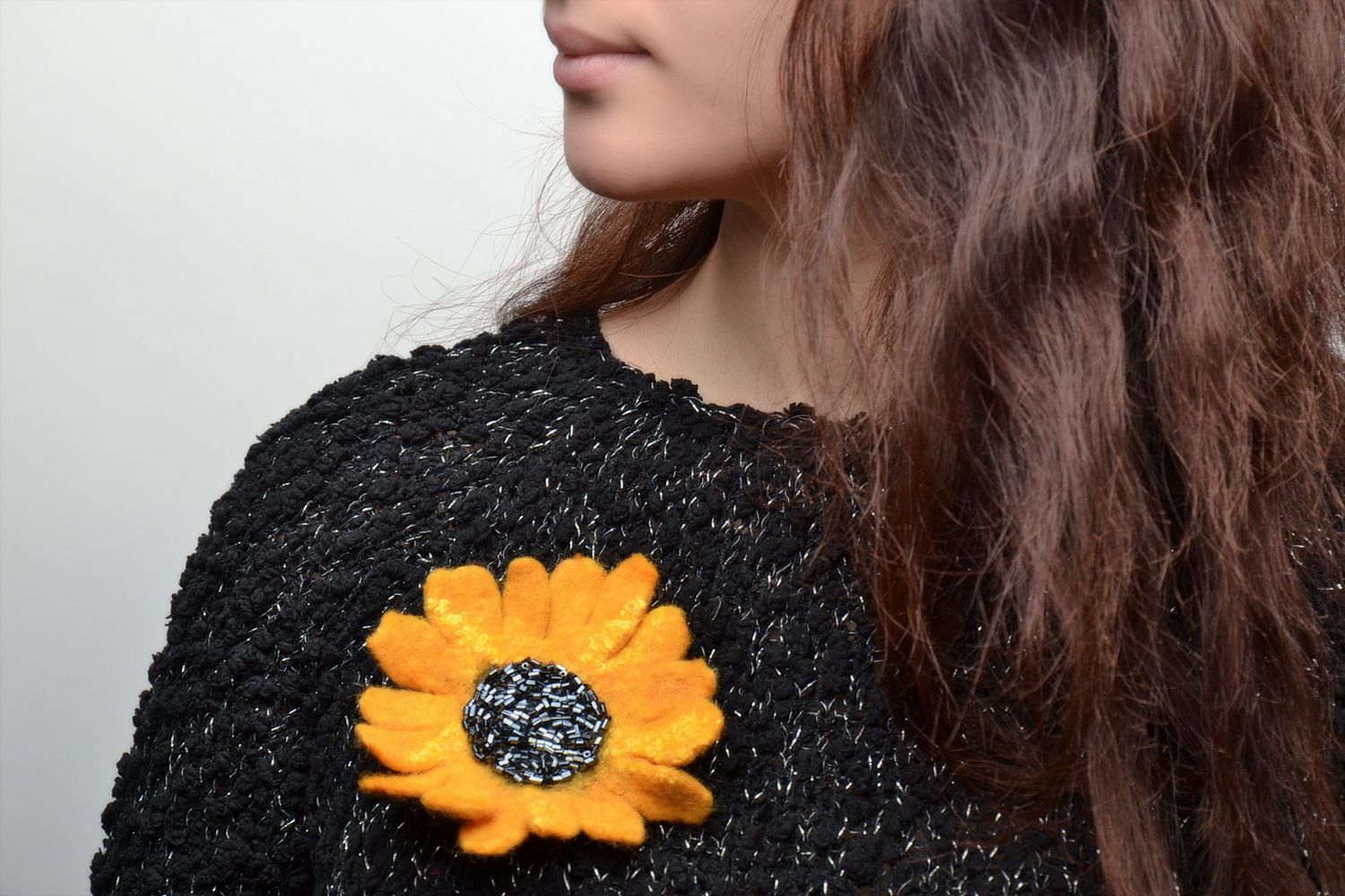 Bright felted wool brooch Sunflower photo 2