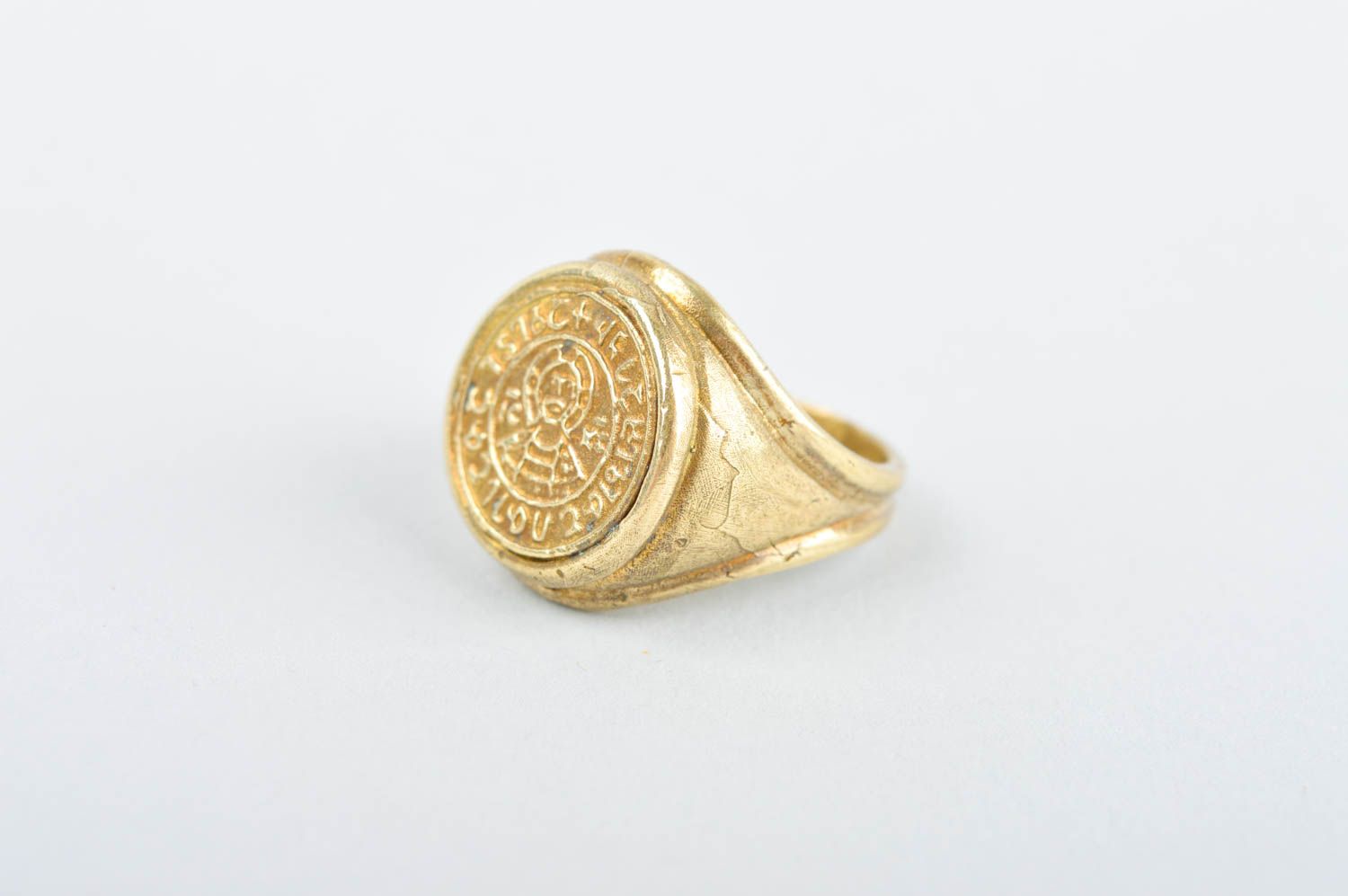 Кольцо ручной работы металлическое украшение кольцо из латуни печать авторская фото 2