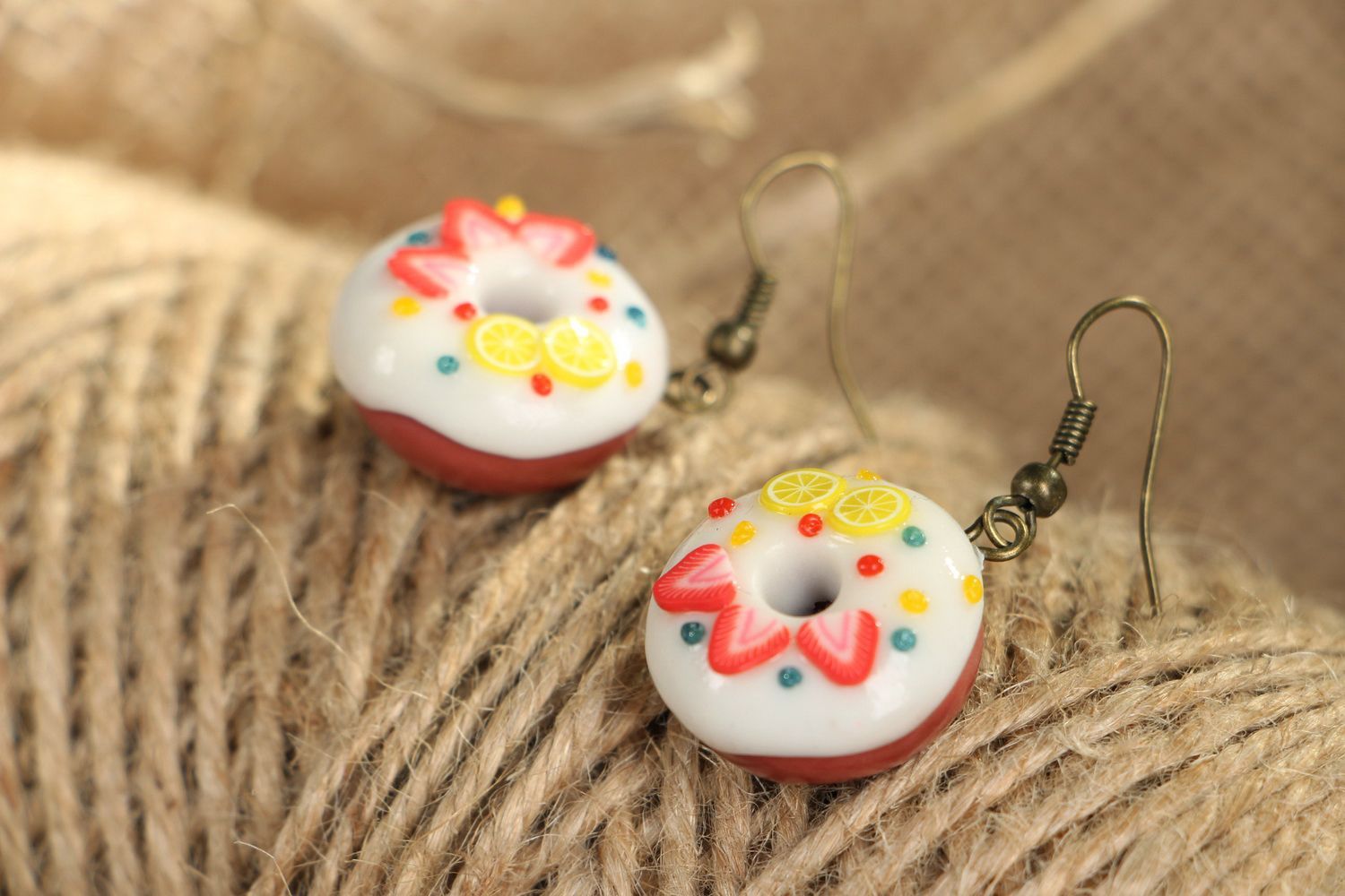 Earrings made ​​of polymer clay Donuts photo 3