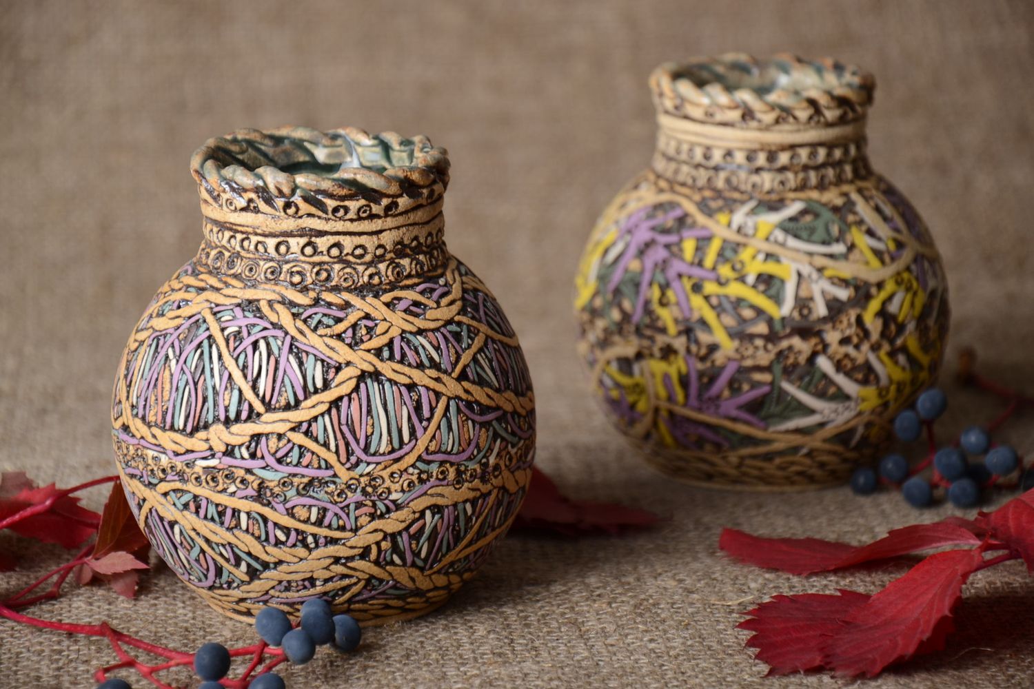 2 floreros de cerámica jarrones decorativos hechos a mano diseño de interior foto 1
