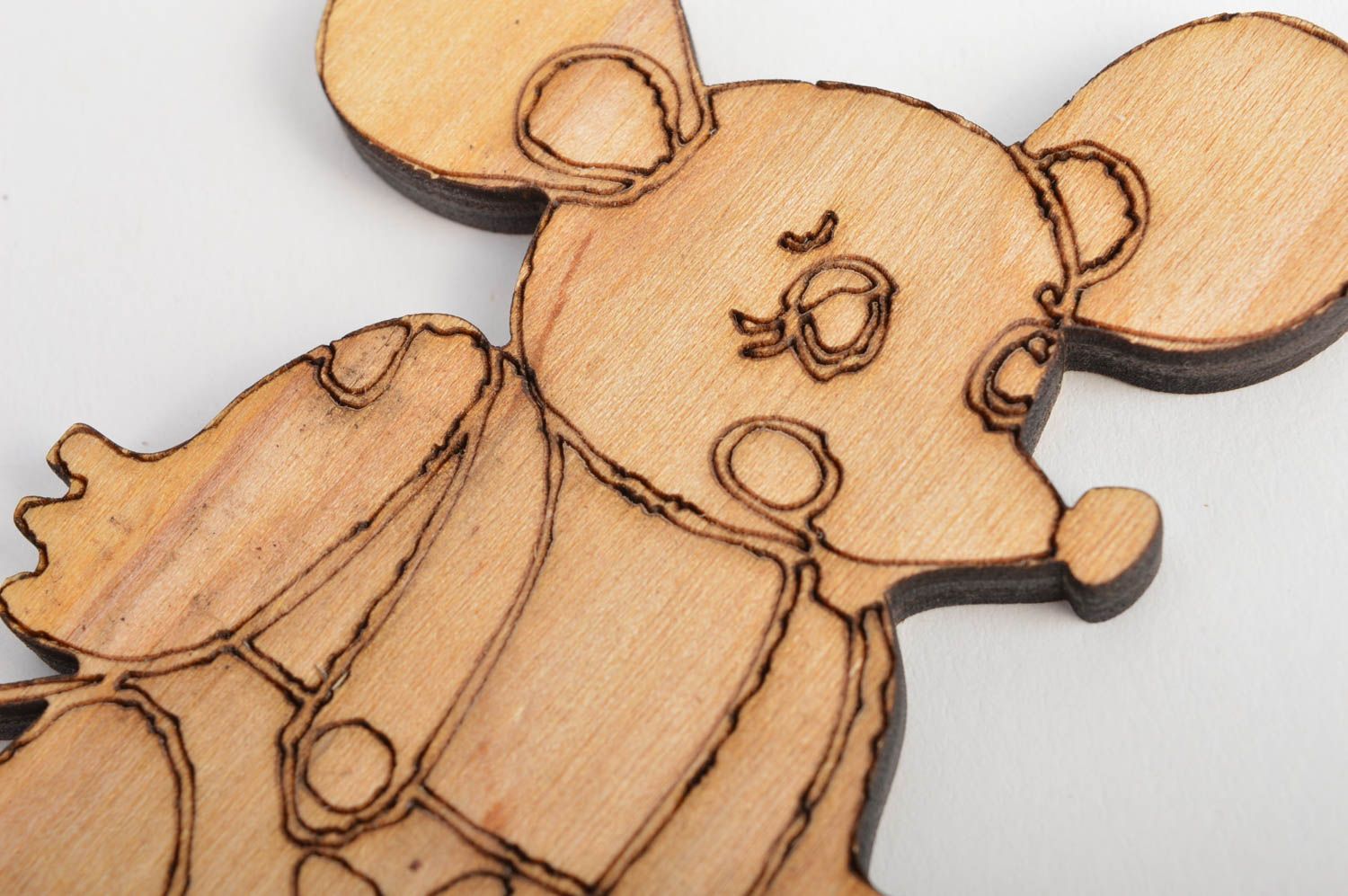 Sujet à décorer en bois brut fait main figurine de souris plate pour serviettage photo 4