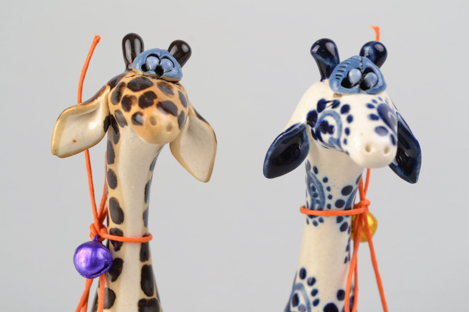 Set of 2 handmade designer ceramic figurines of giraffes painted with glaze photo 4
