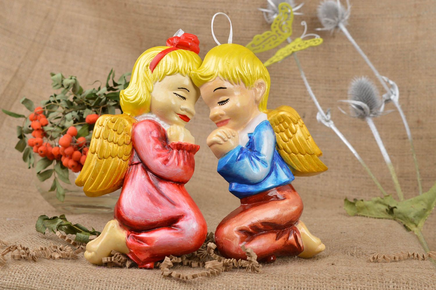 Figura de decoración artesanal elemento decorativo regalo original Dos ángeles foto 1