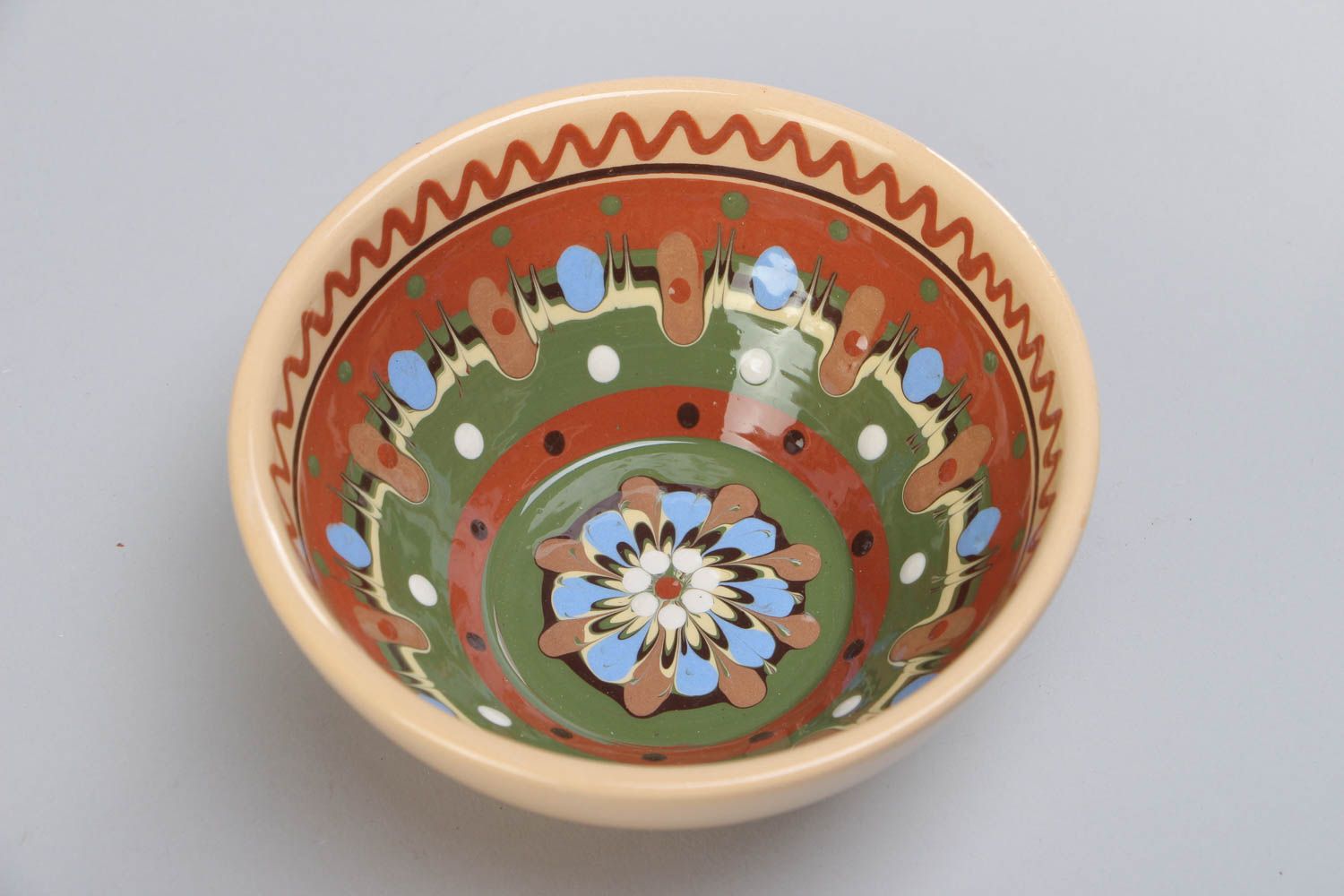 Beautiful colorful small handmade painted ceramic bowl 400 ml photo 3