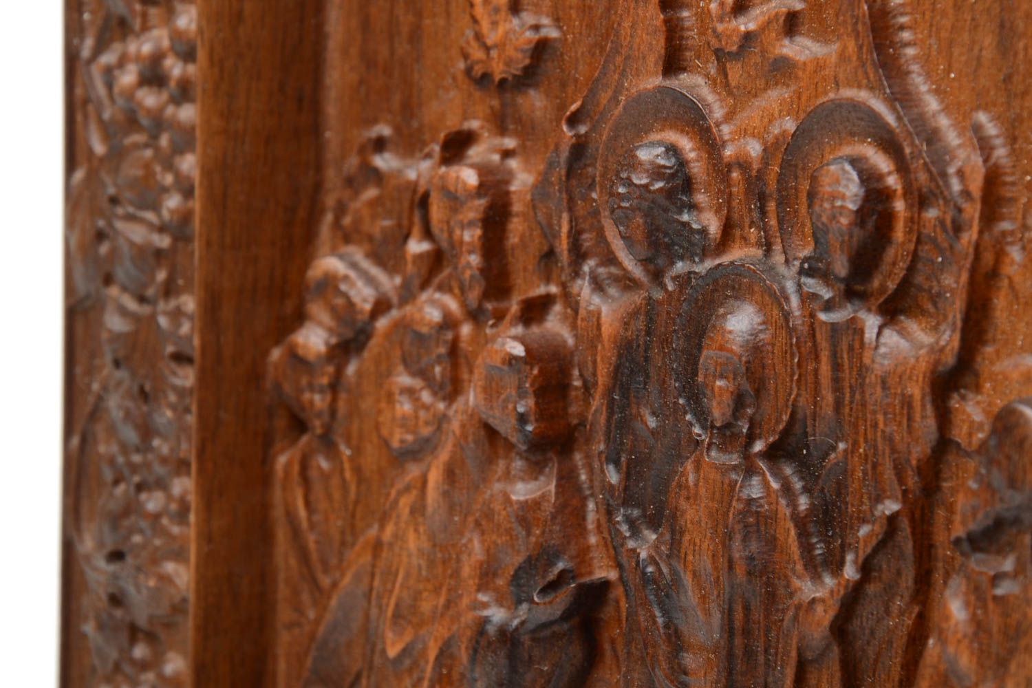 Rechteckige dunkle handgemachte Ikone auf Holz Auferstehung geschnitzt schön foto 4