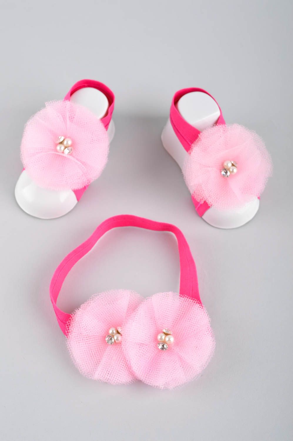 Handmade Mädchen Haarschmuck Set Fuss Bänder Haarband mit Blumen rosa originell foto 2