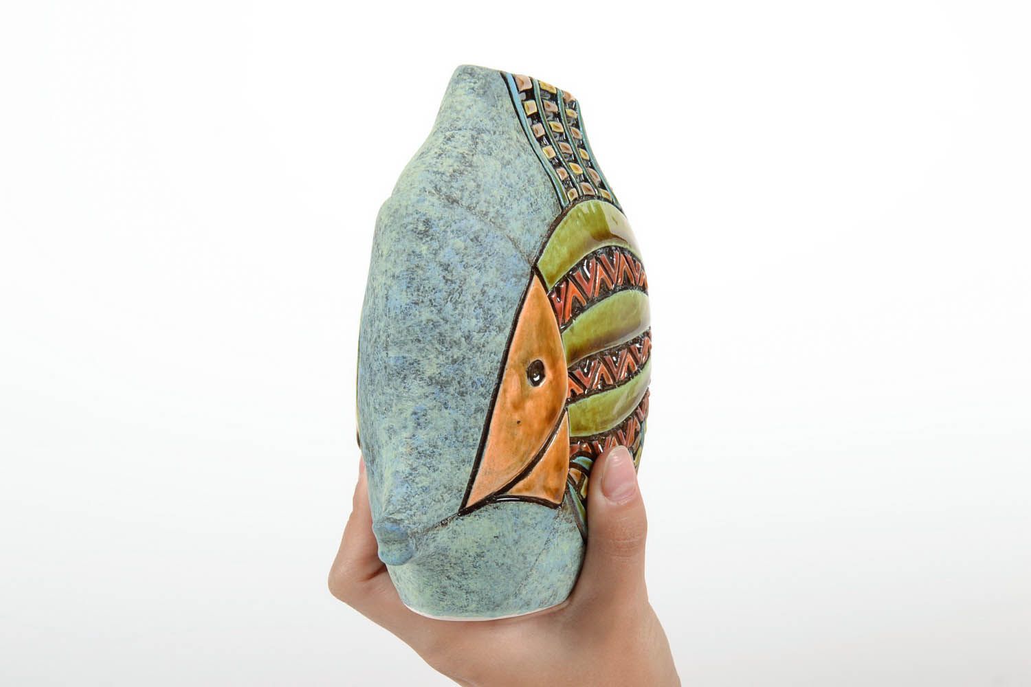 7 inches tall square ceramic vase with Gold fish painting great gift for fisherman 1,25 lb photo 5