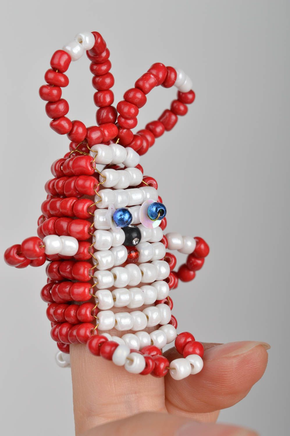 Beautiful funny small handmade finger toy rabbit made of beads for kids photo 4
