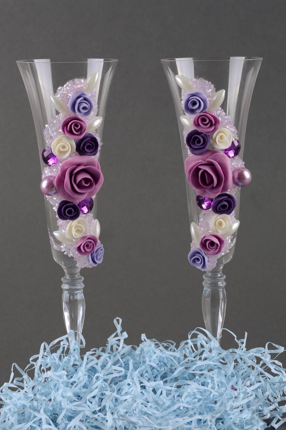 Verres à champagne faits main Vaisselle en verre Cadeau mariage 2 pièces photo 1