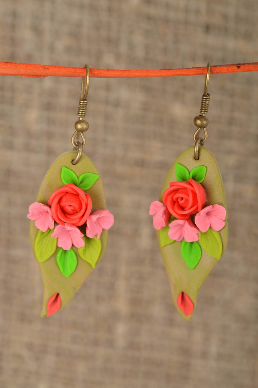 Polymer clay handmade designer earrings with flowers stylish summer accessory photo 1