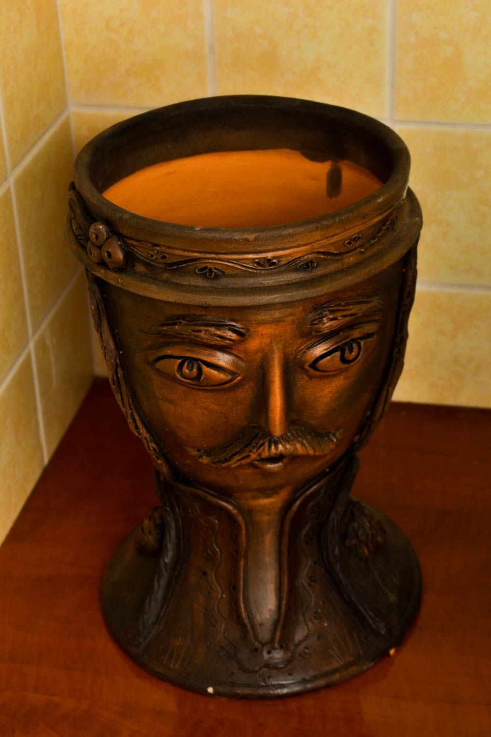 Cache-pot céramique fait main Pot de fleurs marron hussard Déco maison photo 1