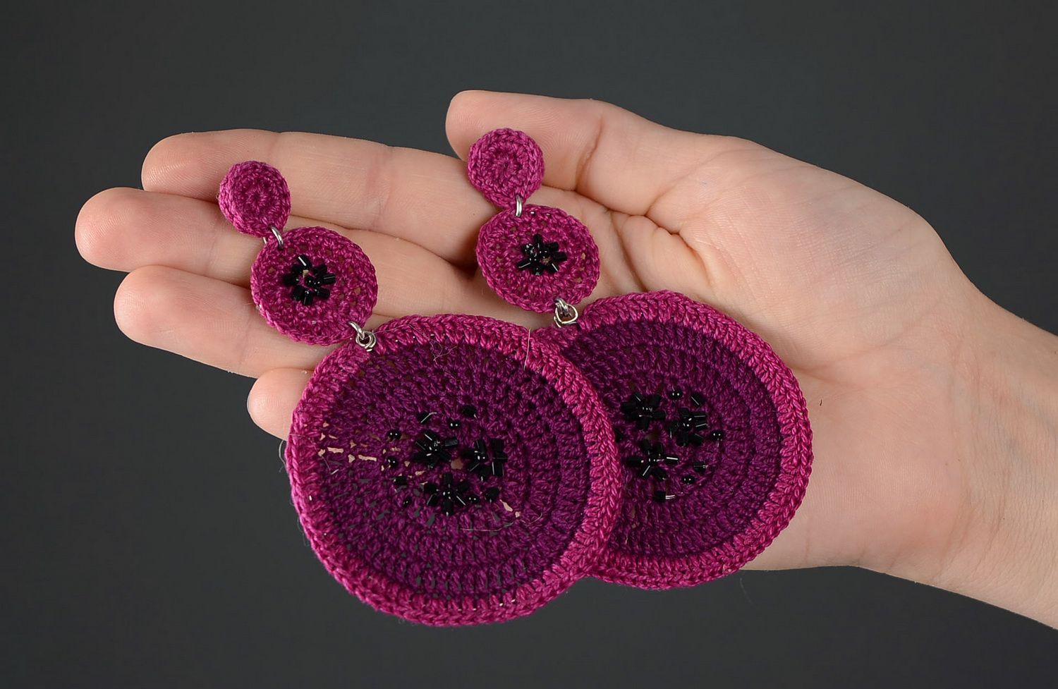 Purple crocheted earrings photo 5