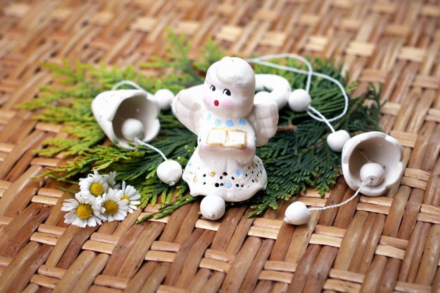 Ceramic hanging bells with an angel, blue photo 3