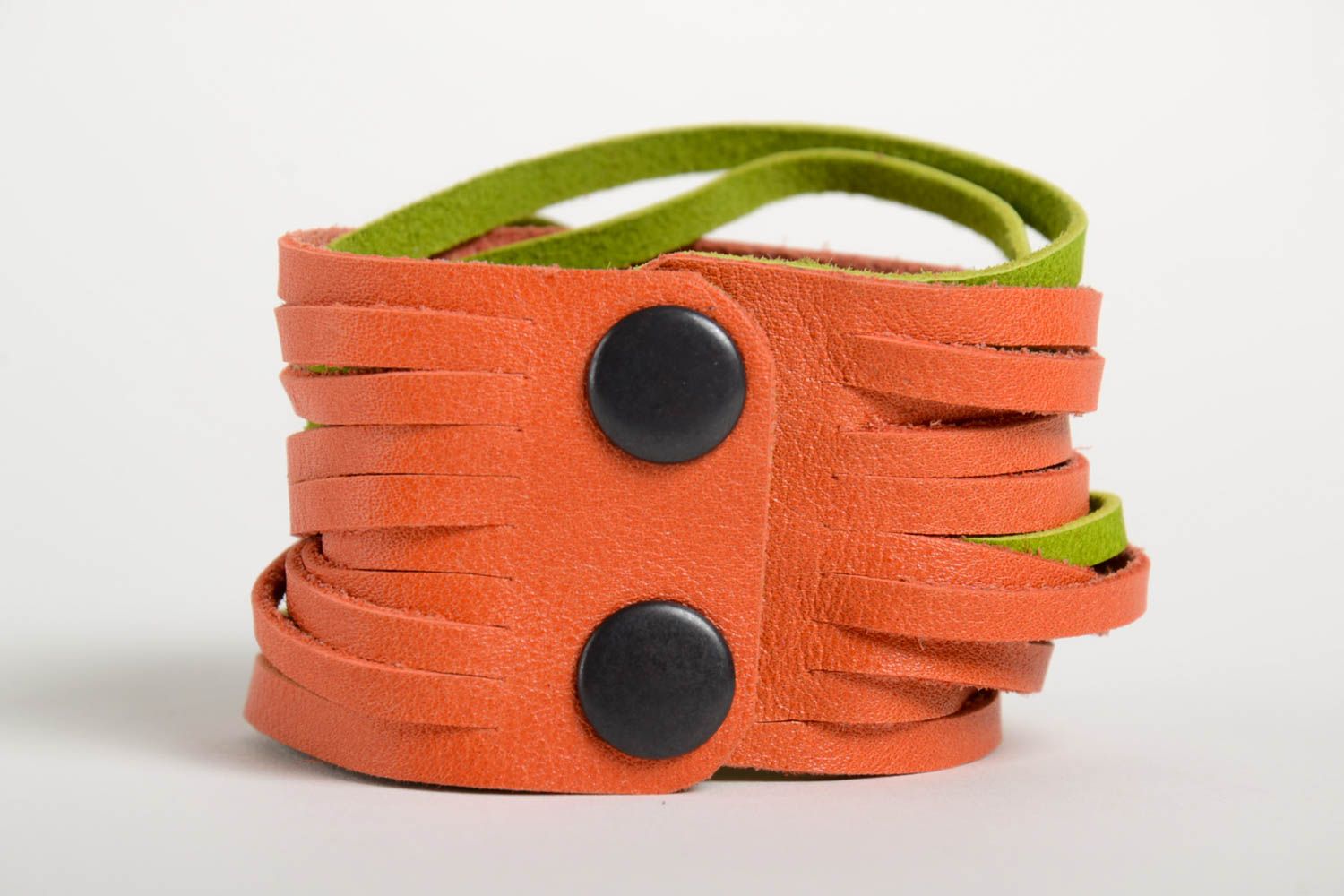 Orange grünes Damen Armband handmade Leder Schmuck Frauen Accessoire  foto 2