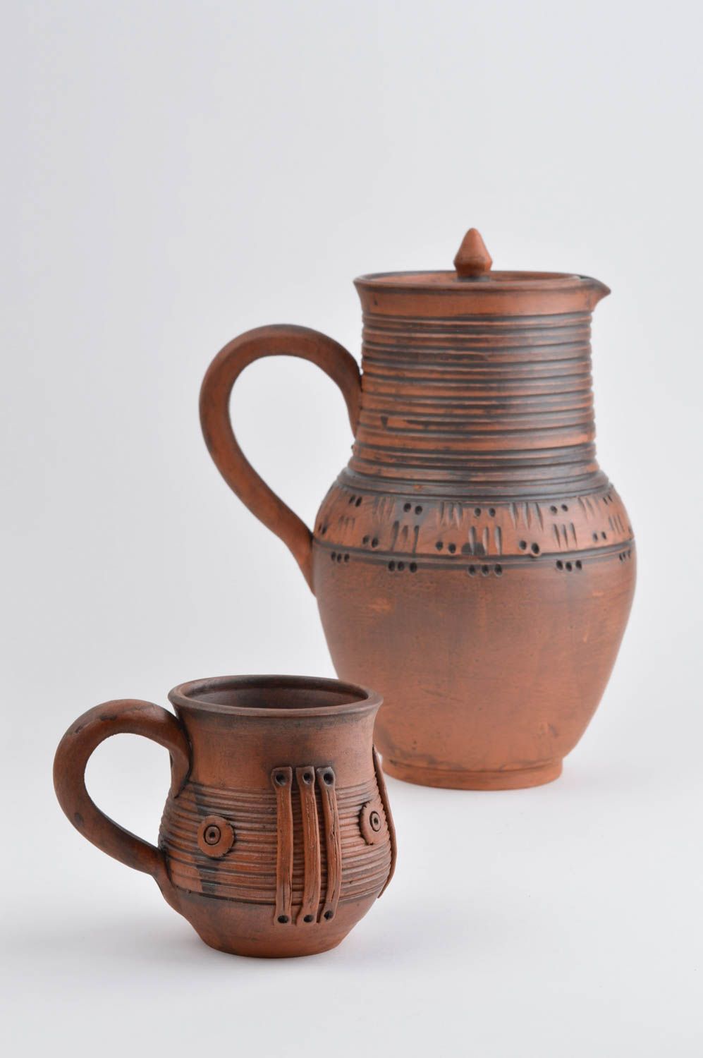 Village style 75 oz handmade clay water jug with clay creamer 9,84 inches 2,68 lb photo 4