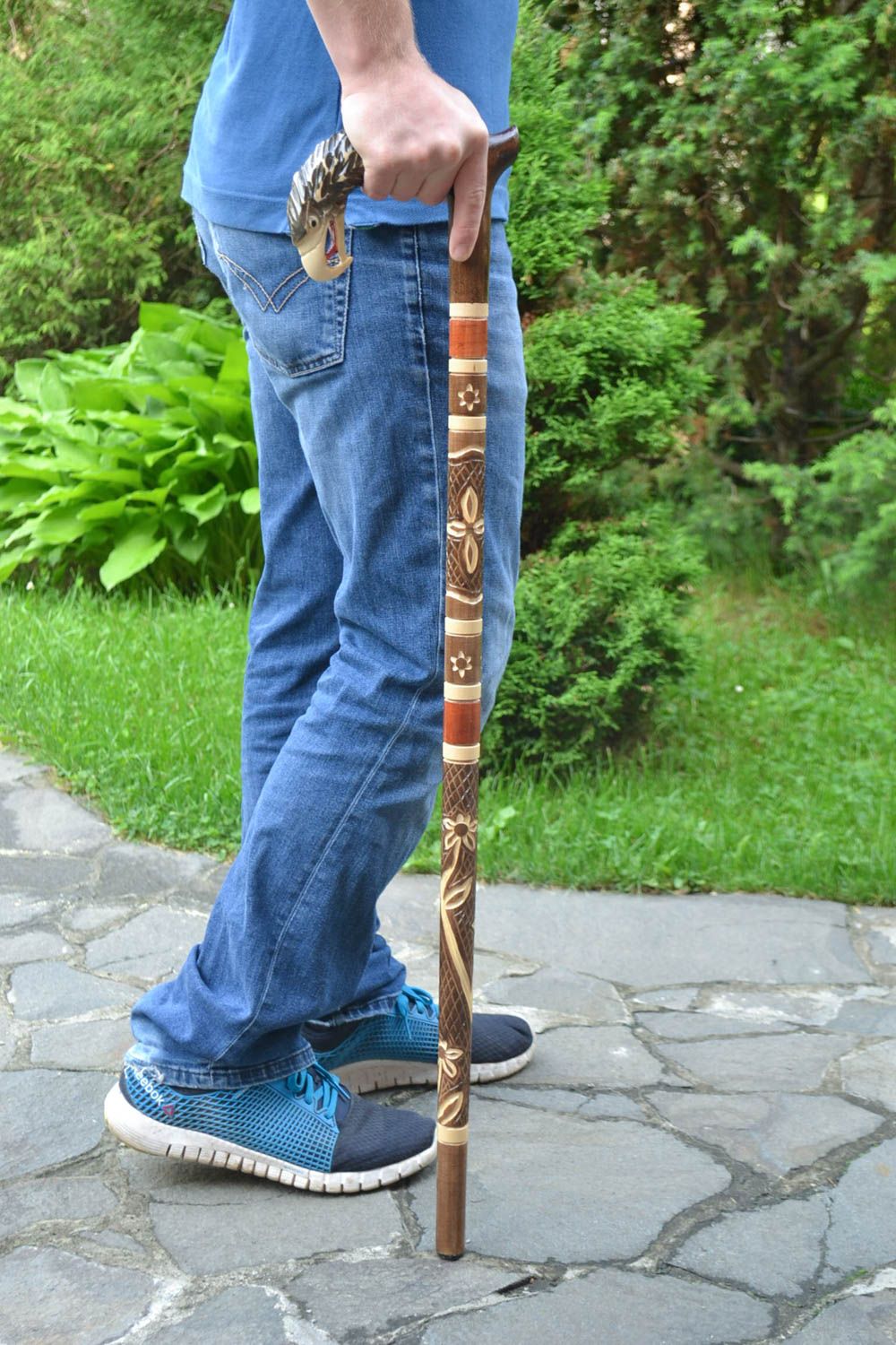 Handmade cane made of wood with knob in the form of eagle stylish walking stick photo 1