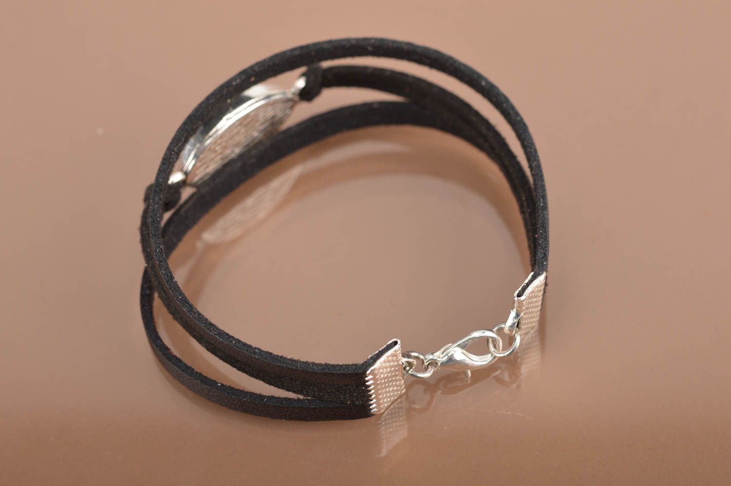 Beautiful multirow handmade designer woven suede cord bracelet with insert Eye photo 5