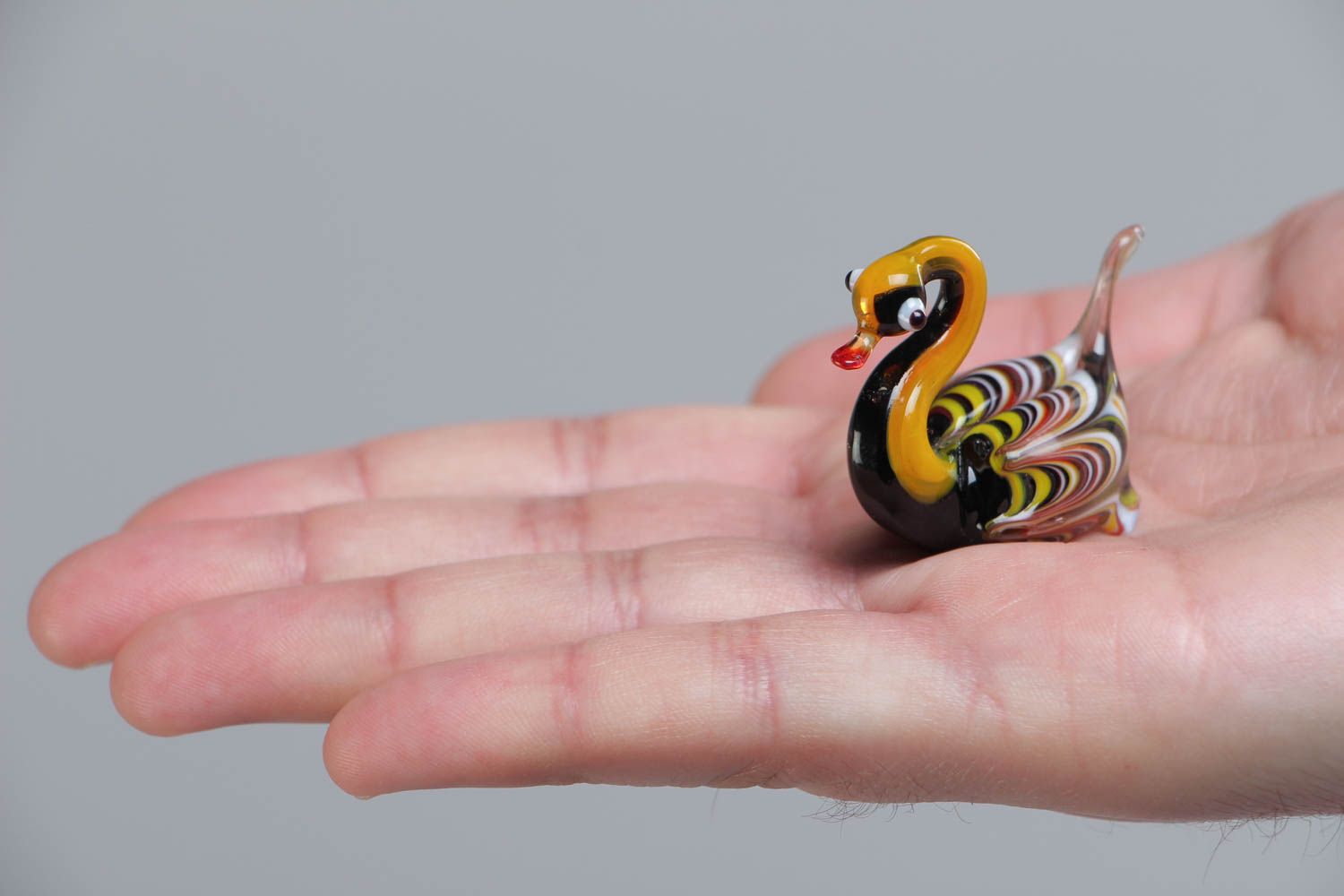 Handmade collectible lampwork glass miniature animal figurine of colorful swan photo 5