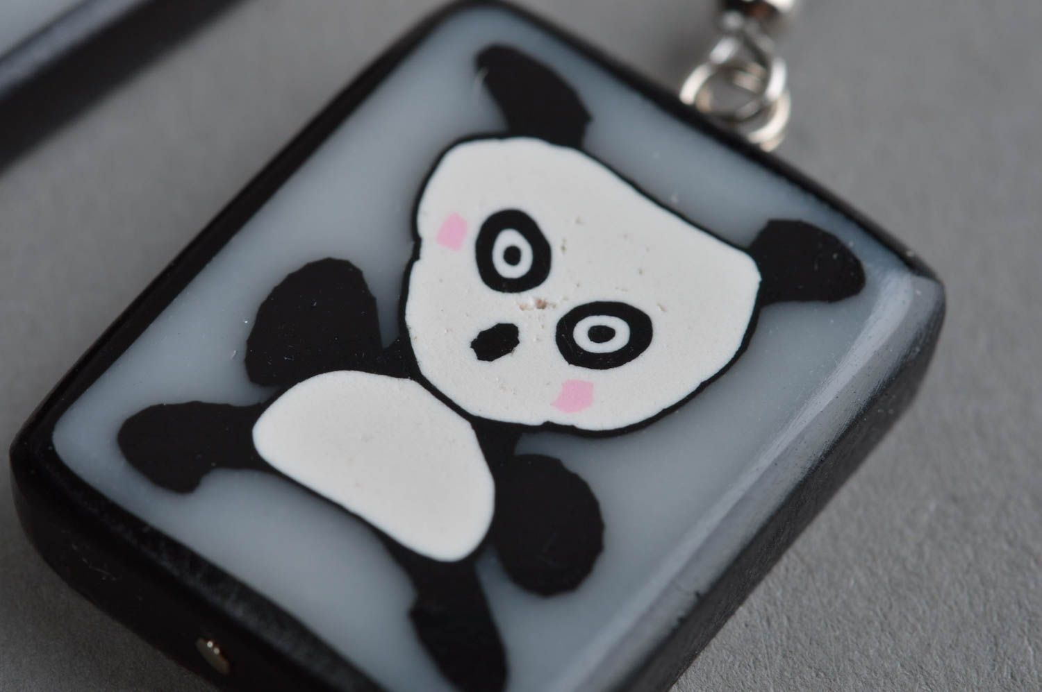 Rechteckige handgemachte Ohrringe mit Anhängern niedliche Pandas für Mädchen foto 5