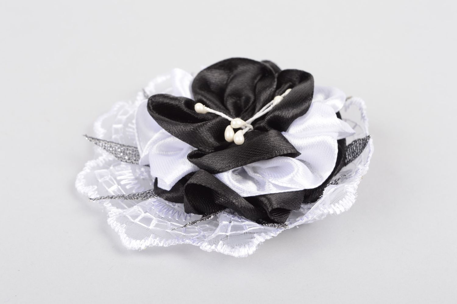 Handmade Haar Spange Haarschmuck Blüte Mode Accessoire aus Bändern prunkvoll foto 3