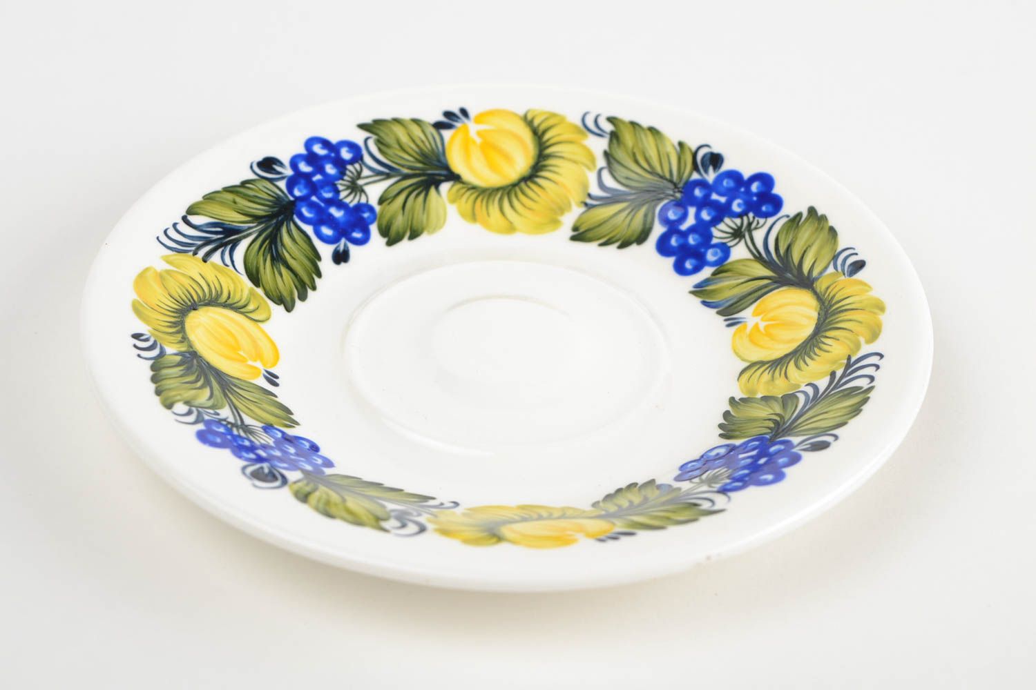 Soucoupe porcelaine fait main Petite assiette motif fleurs Service vaisselle photo 4