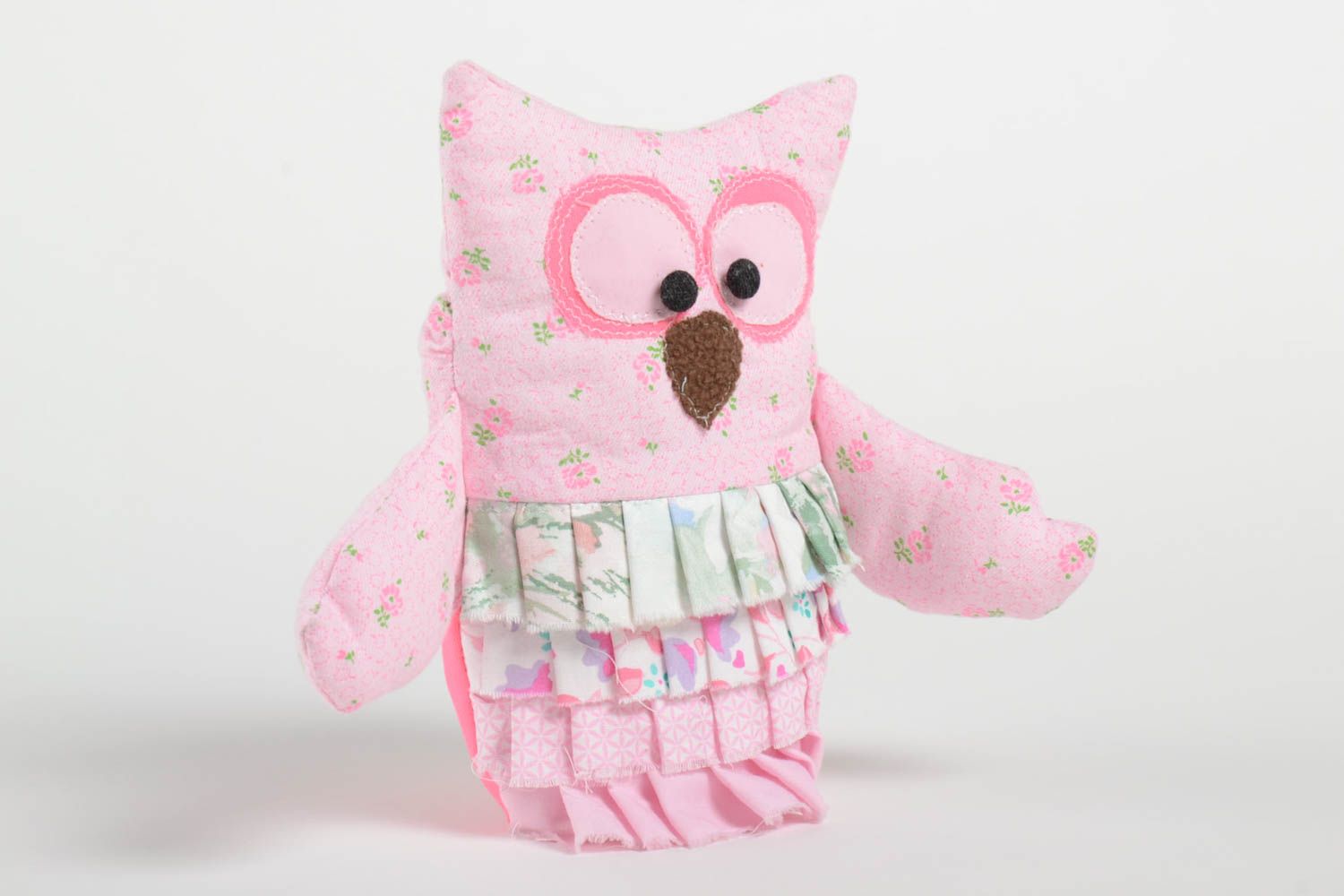 Handmade toy in shape of owl fabric product pink cute gift interior design   photo 2