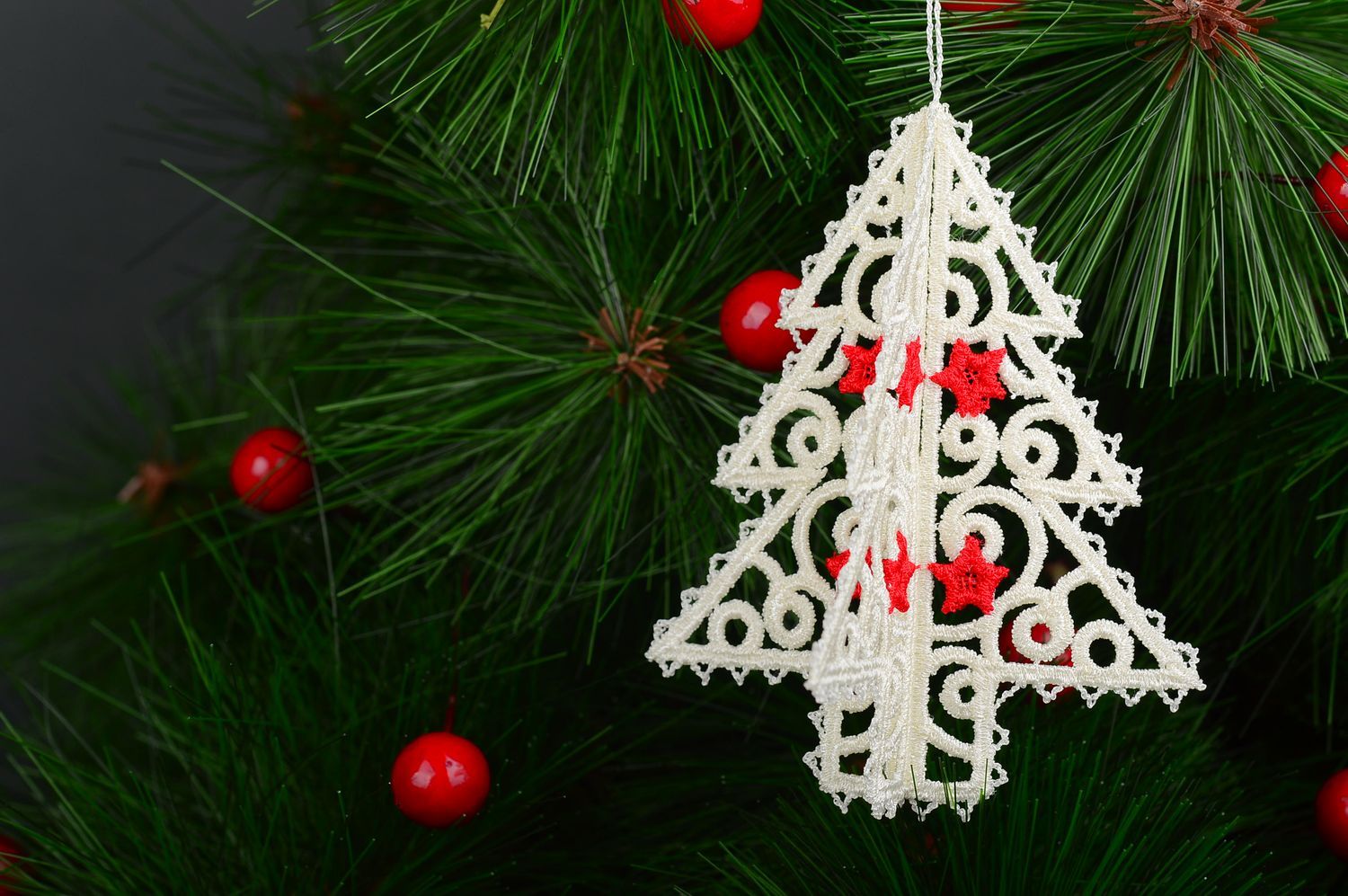 Игрушка на елку handmade декор для дома новогоднее украшение белая елочка фото 1
