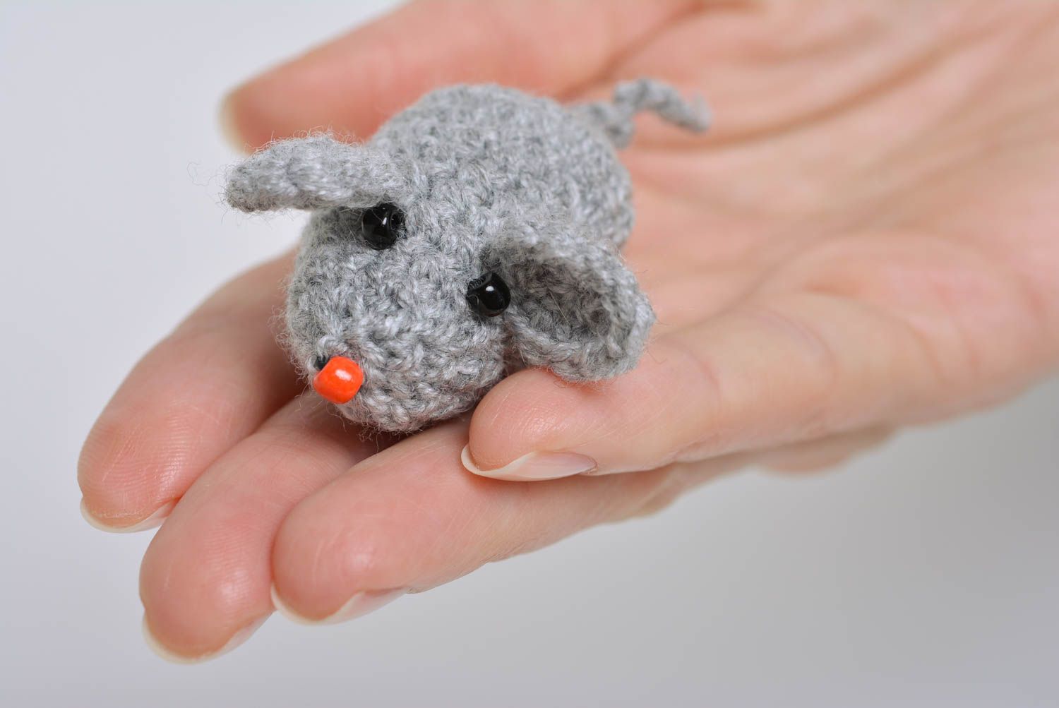 Children's handmade soft toy crocheted of acrylic yarn Small Gray Mouse photo 5