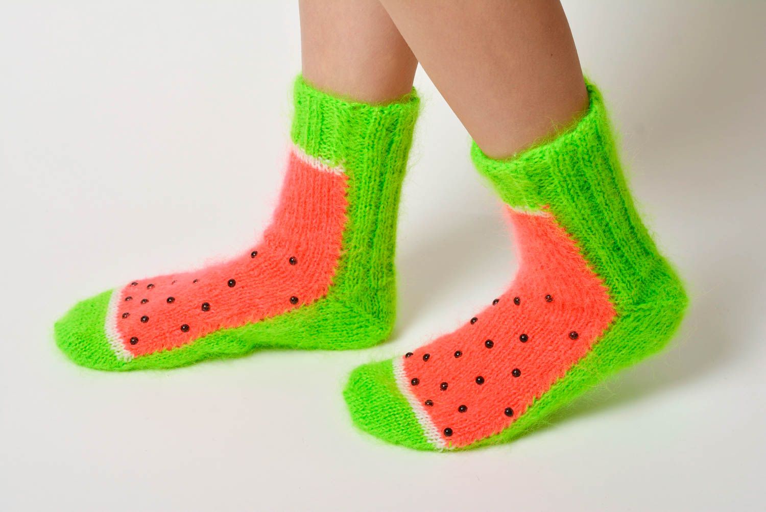 Handmade knitted socks made of wool bright warm accessory for girls photo 3