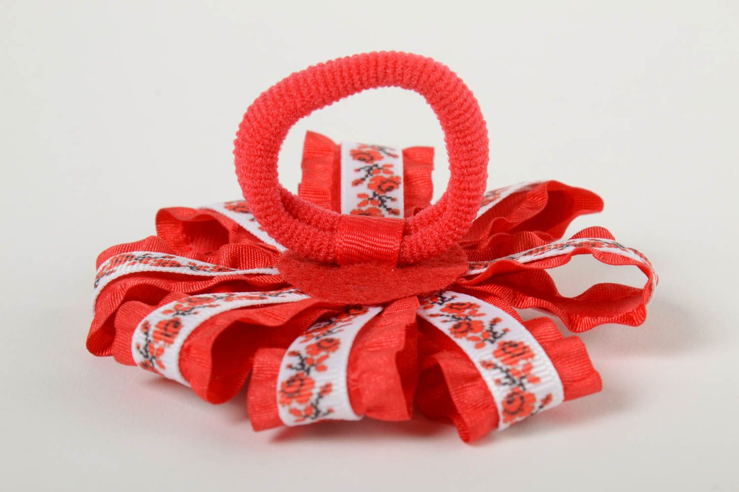 Red handmade scrunchy made of rep and satin ribbons handmade barrette for girl photo 3