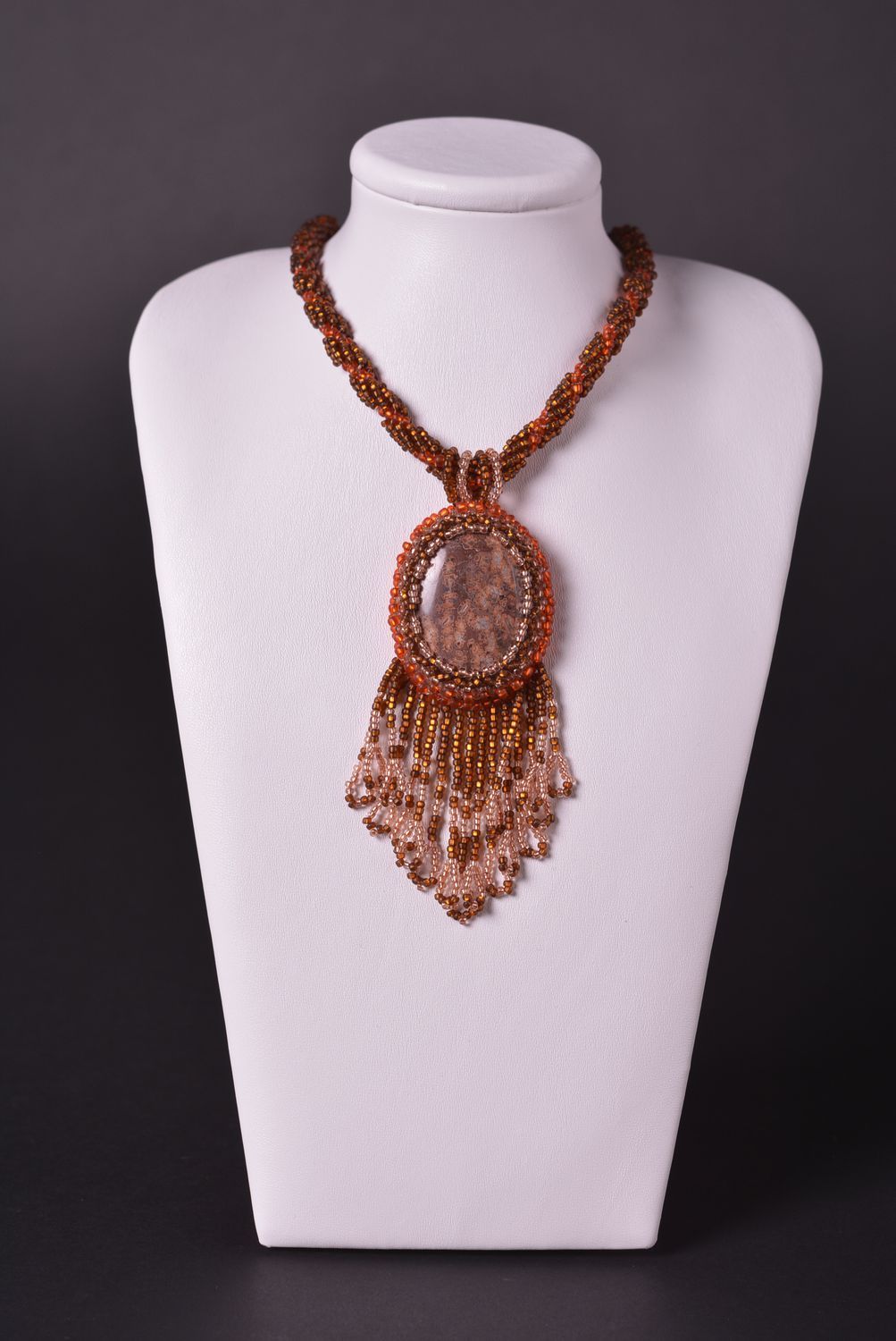 Ожерелье из бисера и агата украшение ручной работы колье из бисера женское фото 4