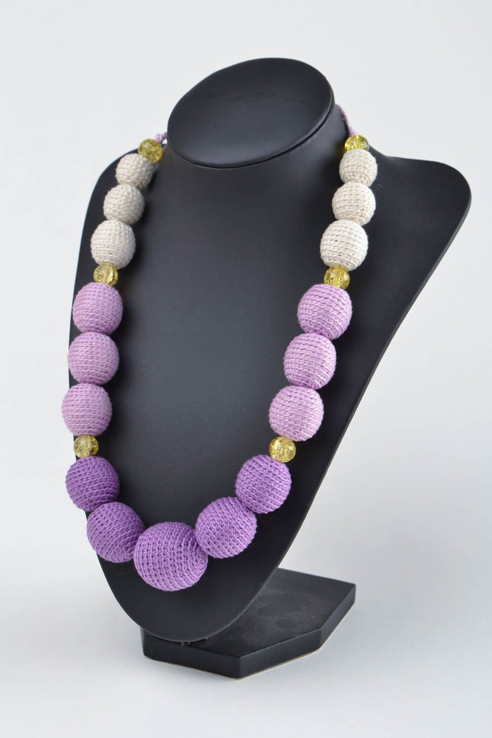 Beautiful interesting stylish fancy cute handmade purple crochet bead necklace photo 1