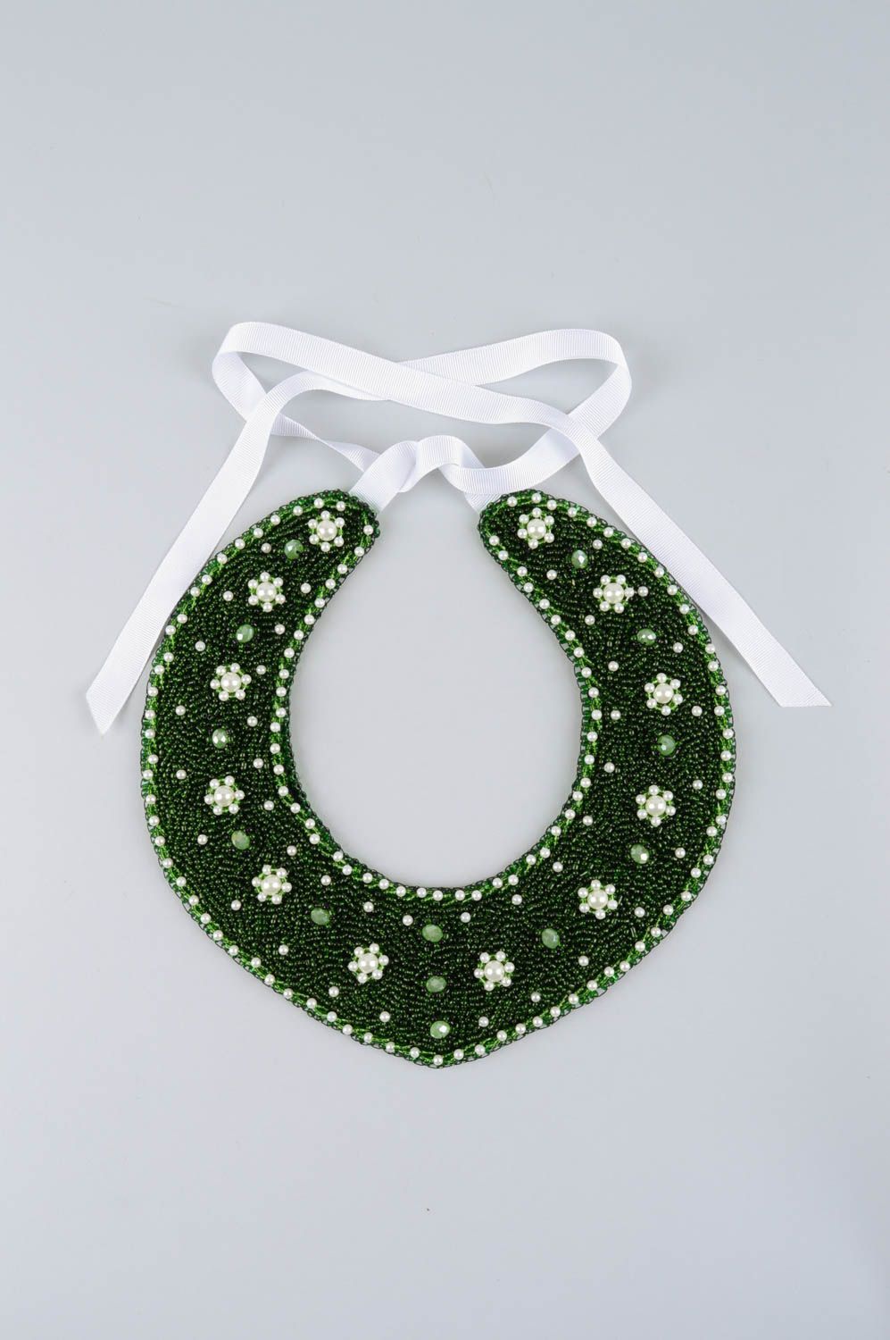 Rocailles Kette handmade Designer Schmuck schönes Frauen Accessoire grün weiß foto 2