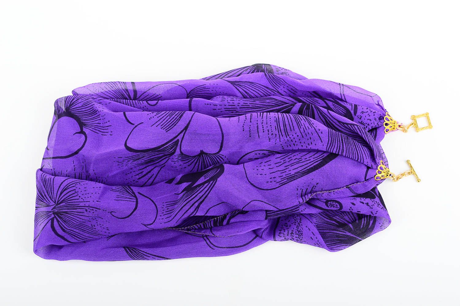 Sciarpa bella di chiffon fatta a mano accessorio da donna viola con fiori foto 3