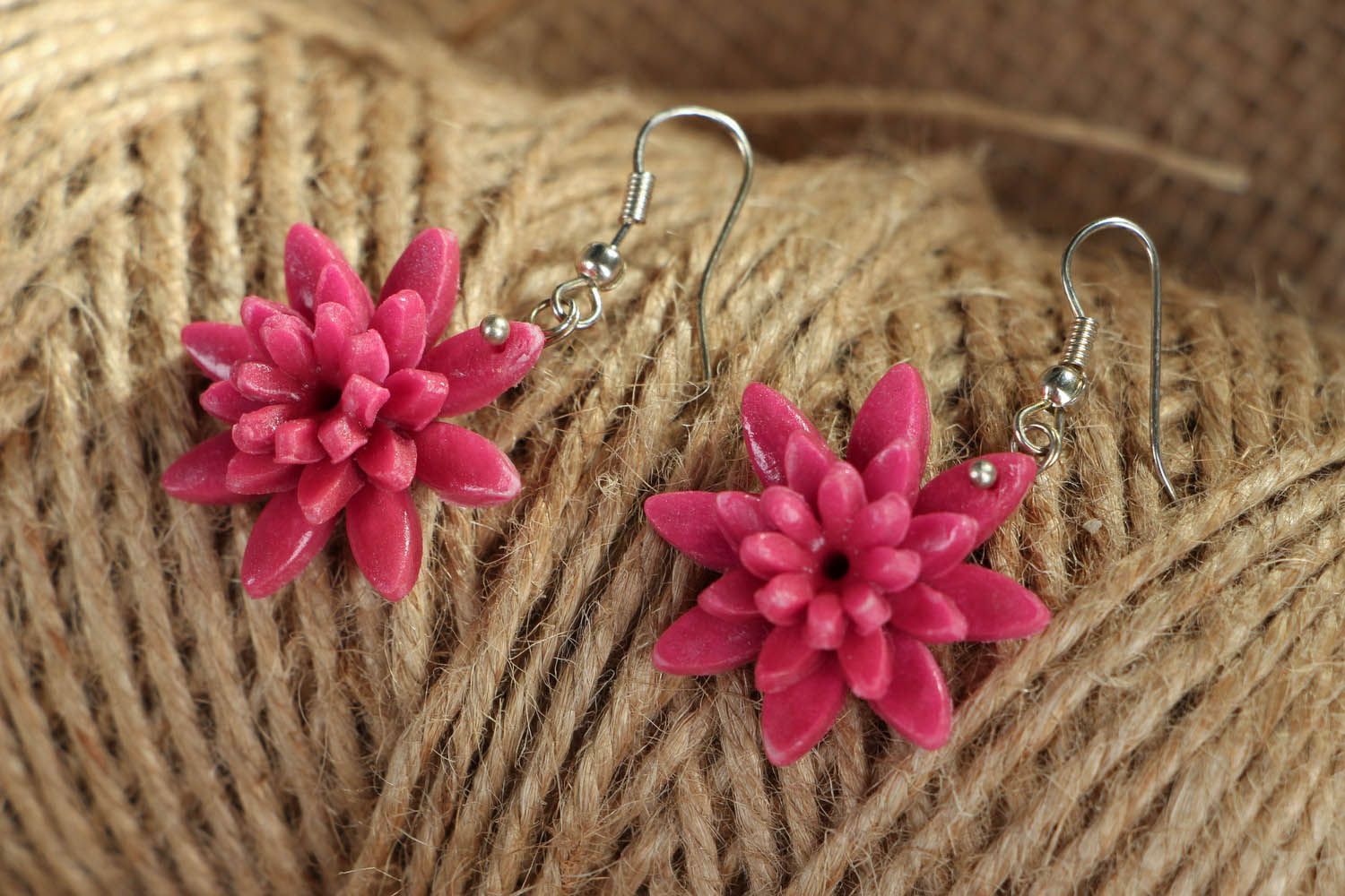 Earrings made of polymer clay Flowers photo 3