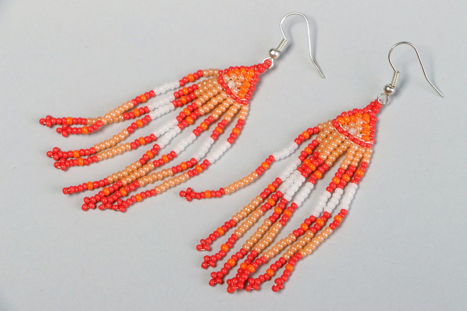 Ethnic long earrings with beads photo 2
