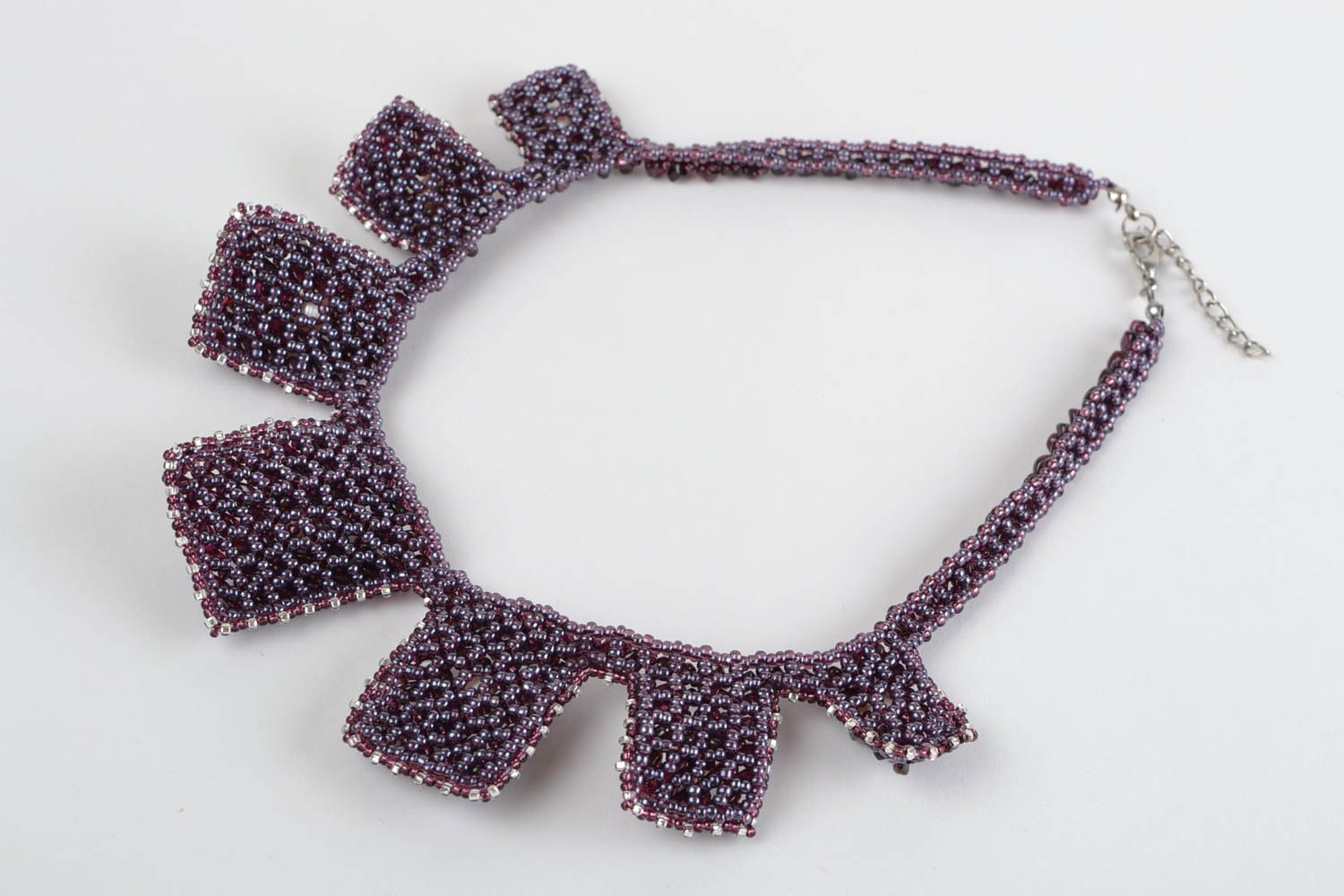 Ожерелье из бисера и натурального камня плетеное красивое ручной работы фото 5