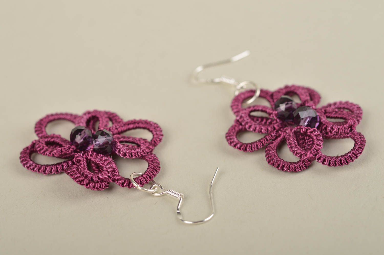 Handmade woven earrings tatting earrings designer accessories for women photo 3